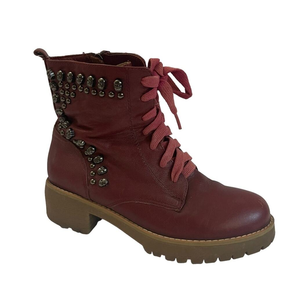 Sundance Red Studded Lace Up Boots